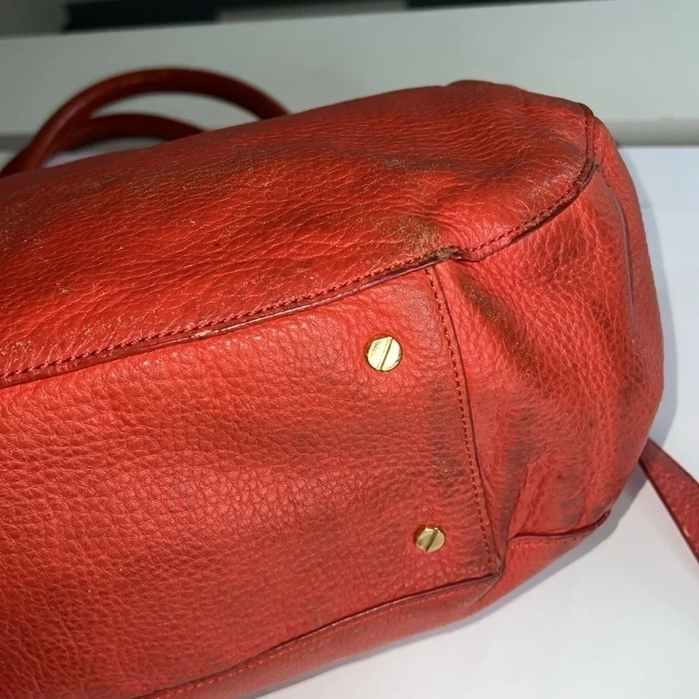 Tory Burch Amanda Orange Salmon Leather Satchel Shoulder Crossbody Bag